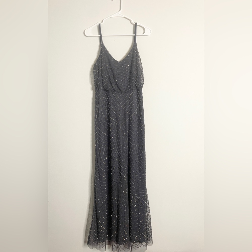 Adrianna Patel Gray Beaded Formal Gown
